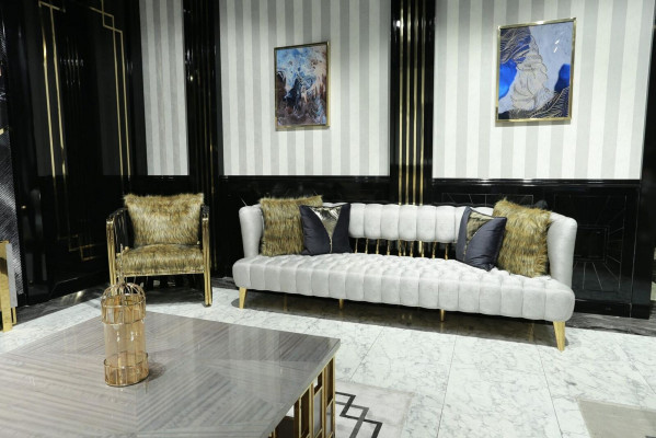 Exklusive Edelstahl Sofagarnitur 3 Sitzer Sofa x2 Sessel Elegante Möbel Designer Couchen
