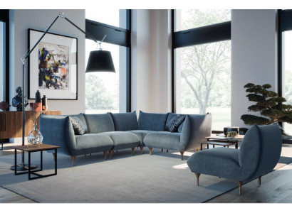 Wohnzimmer Set Ecksofa L-Form Sessel Design Couch Holz Textil Eckgarnitur