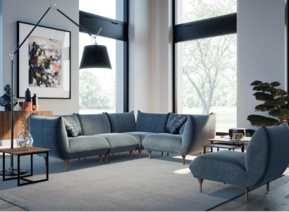 Wohnzimmer Set Ecksofa L-Form Sessel Design Couch Holz Textil Eckgarnitur