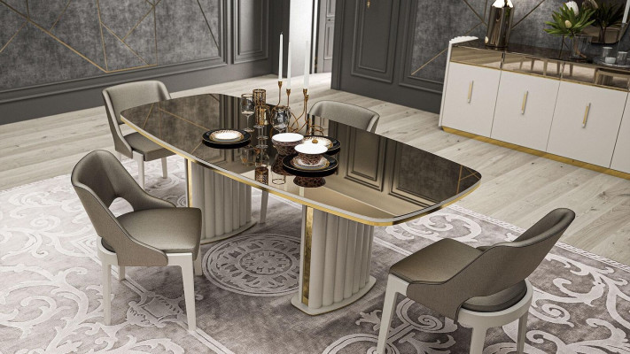Luxus Esstisch mit 4 Stühlen Essgruppe Glastisch Essgarnitur Modern 5tlg