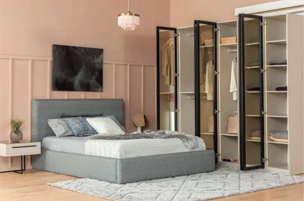 Bett Doppelbett Bett 2x Nachttische Holz Design Schlafzimmer 3 tlg Set