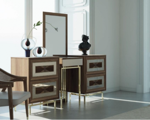 Schlafzimmer Set Kommode mit Spiegel Schminktisch Luxus Sideboard 2tlg