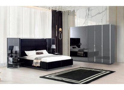 Graues Luxus Schlafzimmer Set Bett Nachttische Kleiderschrank 4lg.