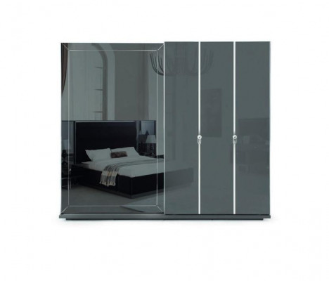 Graues Luxus Schlafzimmer Set Bett Nachttische Kleiderschrank 4lg.