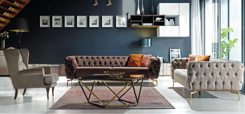 Sofagarnitur 3+3+1 Sitzer Set Design Polster Couchen Textil Chesterfield