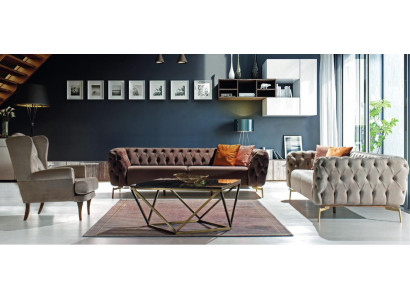 Sofagarnitur 3+3+1 Sitzer Set Design Polster Couchen Textil Chesterfield
