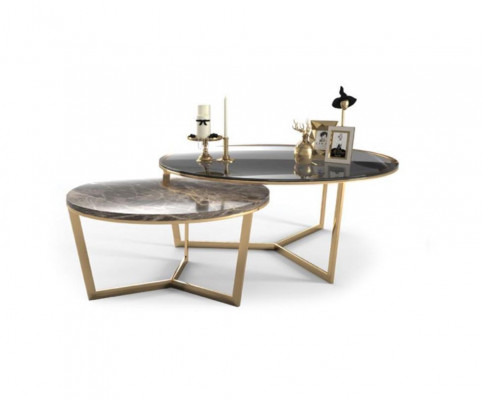 Designer Couchtisch Set 2x Wohnzimmer Edelstahl Moderne Luxus Tische Tisch
