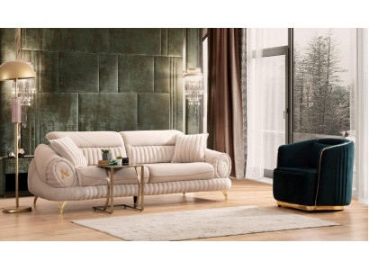 Sofa 3 Sitzer mit Sessel Weiß Elegantes Modern Luxus Design Möbel