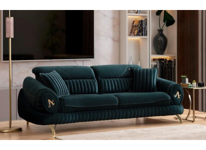 Grün Dreisitzer Luxus Couch Modernes Holz Design Wohnzimmermöbel neu