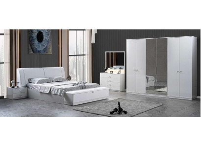 Bett 2x Nachttische Schlafzimmer Weiß 5 tlg. Designer Luxus Möbel Holz