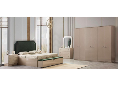 Bett 2x Nachttische 5 tlg. Schlafzimmer Set Design Luxus Modern Polster