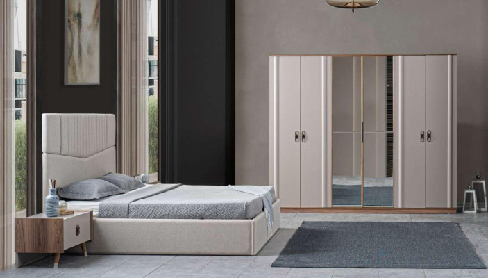 Bett 2x Nachttische 4tlg. Kleiderschrank Schlafzimmer Set Luxus Betten