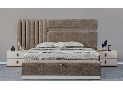Grau Schlafzimmer Set Bett + 2x Nachttische Neue Holzmöbel Garnitur