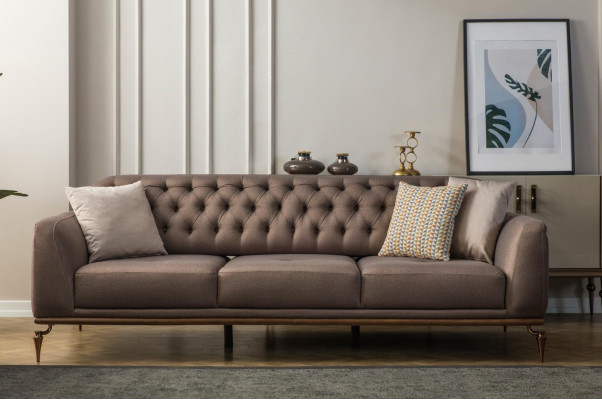 Beige Chesterfield Wohnzimmer Sofagarnitur 3+1 Sitzer Luxus Couch Neu