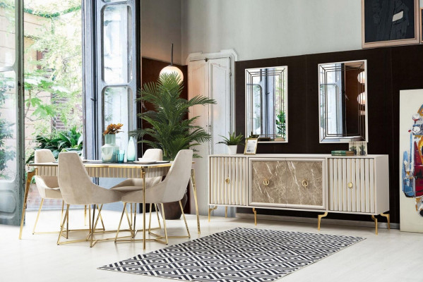 Goldenes Esszimmer Set Luxus Garnitur Esstisch mit Stühlen Designer Möbel