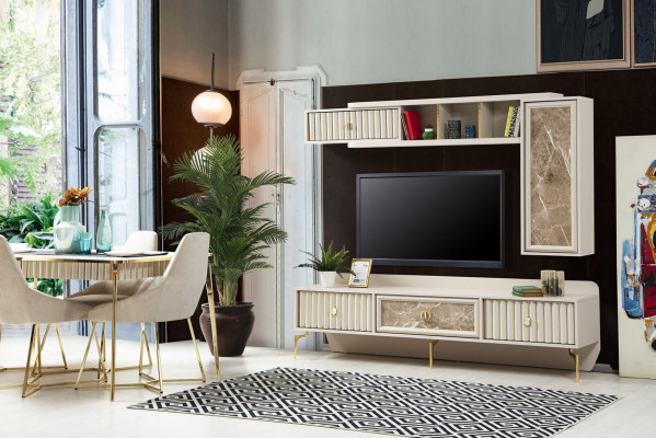 Designer Moderne Wohnwand Luxus Holz Regale Wohnzimmer Möbel Stilvoll