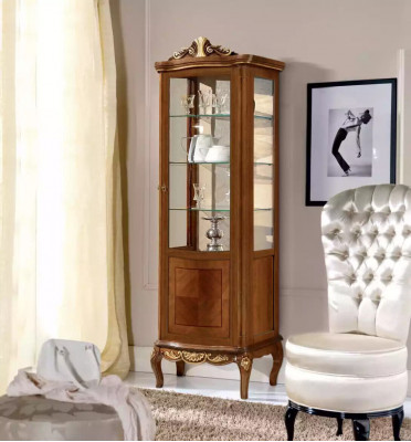 Klassische Hochwertige Braune Vitrine Glas Schrank Echtholz Möbel Design