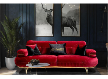 Exklusives 3-Sitzer-Sofa Stoffsitz moderne Textilmöbel rote Farbe neu