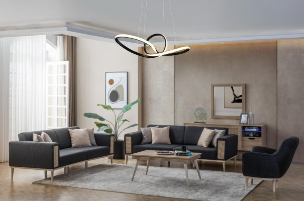 Modernes Set aus hochwertigen grauen Wohnzimmermöbeln neu