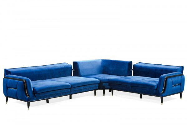 Blaues L-Form Polstersofa Designer Eckcouch Textil Bezug Wohn Sitzmöbel