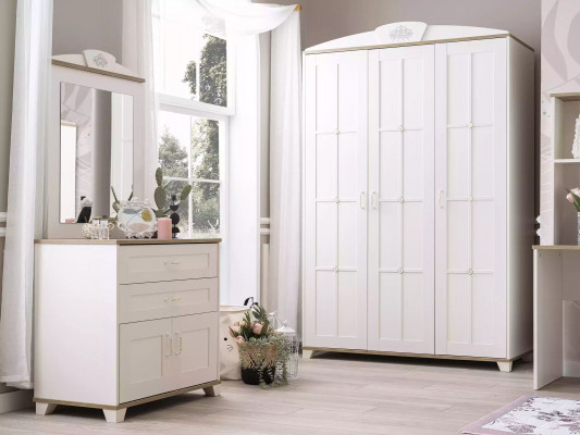 Garnitur Kommode mit Spiegel Set Schrank Holz Weiß Kommoden Design