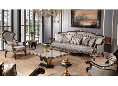 Chesterfield Sofagarnitur 3+1 Sitzer Couchtisch Sofagarnitur 3tlg Grau