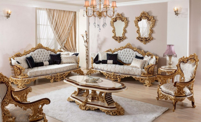 Klassische Weiße Chesterfield Sofagarnitur 3+3+1 SItzer Couchtisch 4tlg