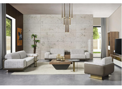 Gruppe Couchen Komplette Polstersofa Grau Stoffsofa Sofagarnitur 3tlg