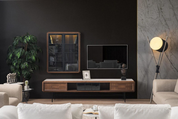 Gruppe RTV Lowboard TV Ständer Sideboard Schrank 2tlg Holz Braun Regal