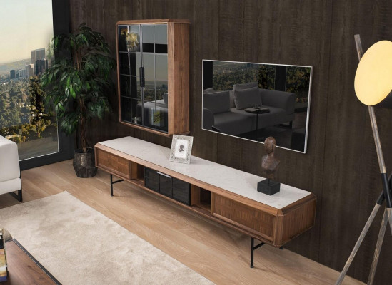 Gruppe RTV Lowboard TV Ständer Sideboard Schrank 2tlg Holz Braun Regal