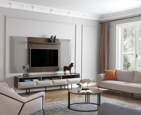 Gruppe RTV Lowboard TV Ständer Sideboard Panel 2tlg Holz Braun Regal