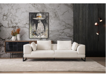 Dreisitzer Sofa 3 Sitzer Polstersofa Weiß Stoff Stoffsofa Holz Sofas