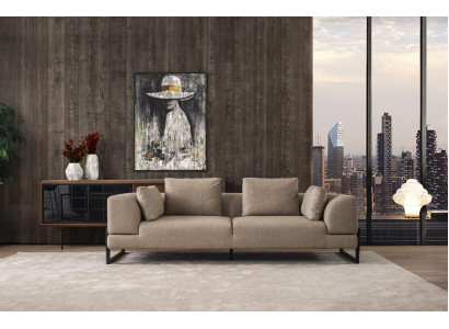 Sofa Dreisitzer 3 Sitzer Polstersofa Grau Stoff Stoffsofa Holz Sofas