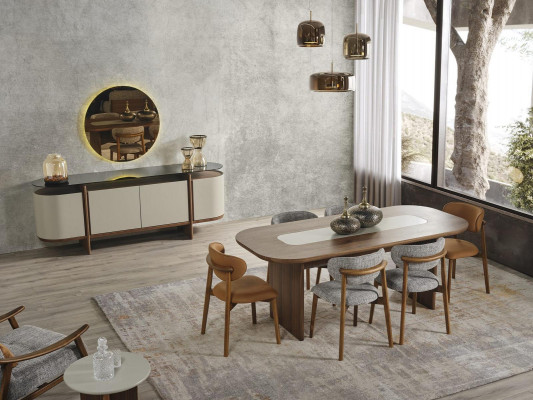 Essgruppe Garnitur Essecke Esstisch Set 9tlg Esszimmer Braun Holz Neu