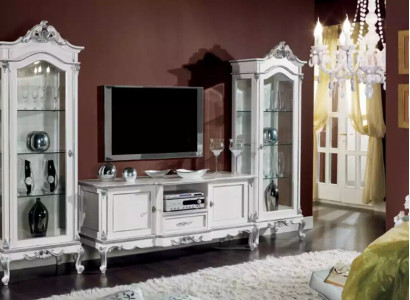 Wohnzimmer Set Wandregal TV-Ständer Wohnwand 2x Vitrine Design 3tlg.Neu