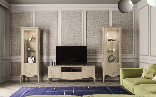 Wohnzimmer rtv Vitrine Anrichte Regal Luxus Wohn Zimmer Beige Set 3tlg.