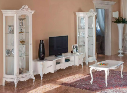 Weiße Wohnzimmer Wohnwand Luxus Möbel TV-Ständer 2x Vitrinen Couchtisch