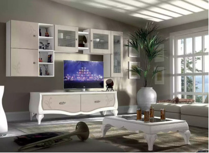 Wohnwand Wohnzimmer Luxus Set Vitrine Lowboard Wandregal TV 5 tlg. Neu