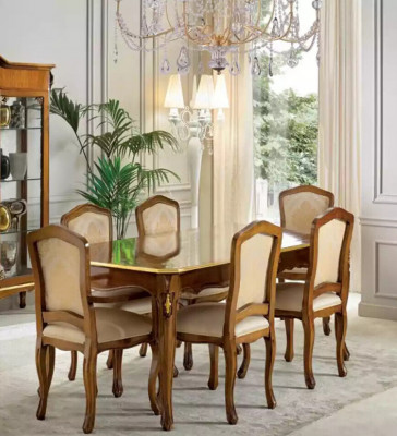 Esstisch Garnitur Tisch + 6x Stühle Esszimmer Garnitur Tisch Holz Textil