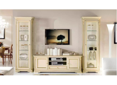 Italienische Wohnzimmer Wohnwand 2x Vitrine Schrank Designer Set 3tlg
