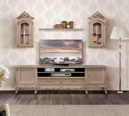 Wohnwand Lowboard Modern Wohnzimmer Braun Regale Holz 2x Wandvitrine Neu