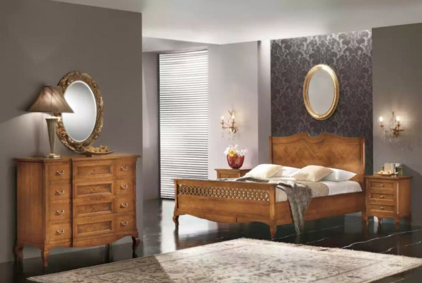 Bett 2x Nachttische 3tlg. Italienische Möbel Schlafzimmer Holz Neu Set