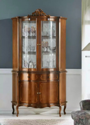 Holzvitrine Hochwertige Luxus Vitrine Schrank klassisches Design Möbel braun