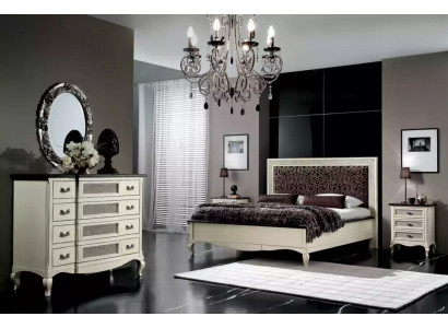 Bett 2x Nachttische 5tlg. Italienische Möbel Schlafzimmer Kommode Holz