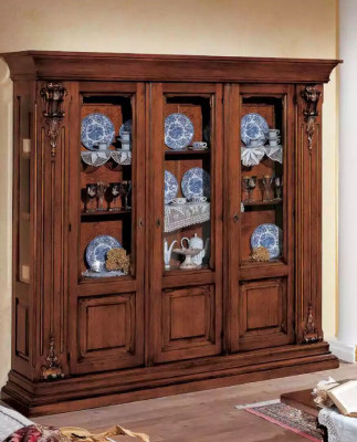 Glas Vitrine Holzschrank Klassische Anrichte Möbel Regale Massivholz Schrank