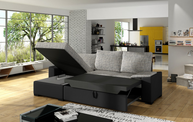 Design Ecksofa Schlafsofa Bettfunktion Couch Leder Polster Textil Sofas