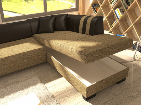 Klassisch Design Ecksofa Porto II Bettfunktion Couch Textil Sofas Schlaf Sofa