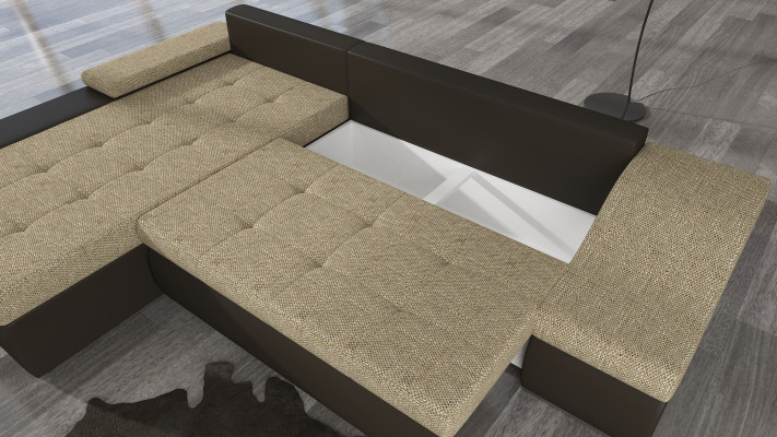 Moderne Ecksofa Ontario Bettfunktion Wohnzimmer Couch Textil Sofas Schlaf