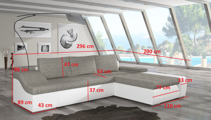 Moderne Ecksofa Ontario Bettfunktion Wohnzimmer Couch Textil Sofas Schlaf