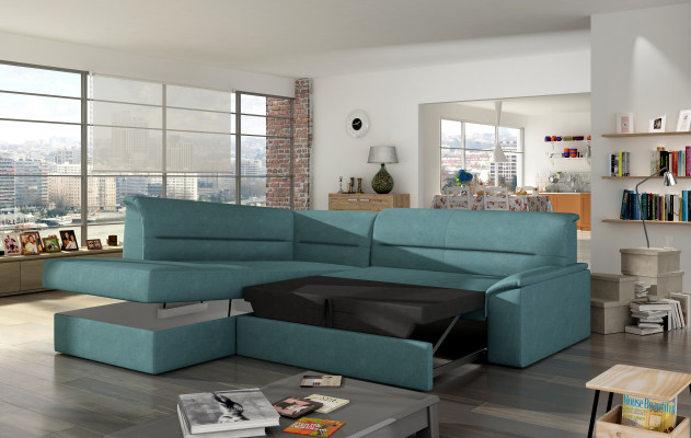 Design Ecksofa Elano L-form Bettfunktion Couch Leder Textil Sofas 